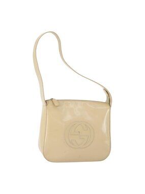 Authentic GUCCI Shoulder Bag Patent leather Beige Silver 001 2214 1703